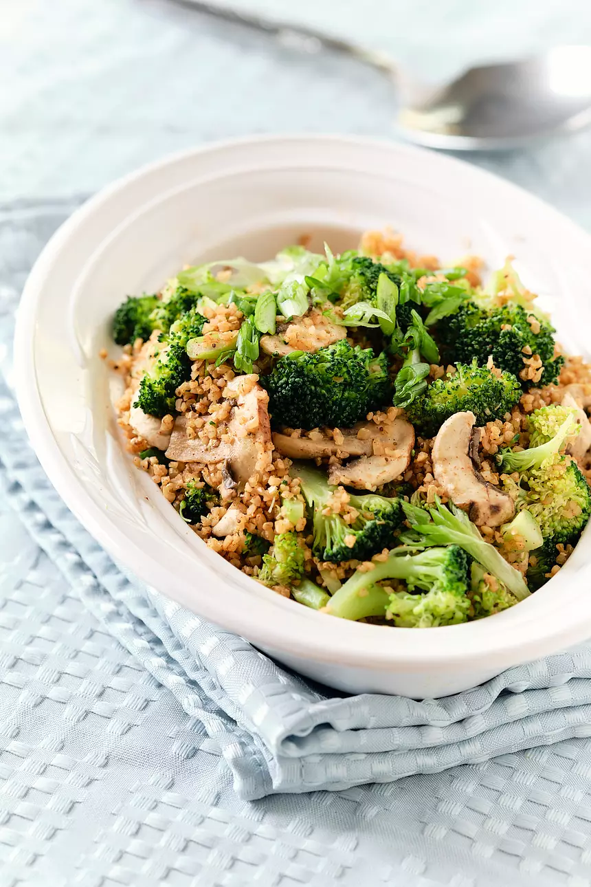 Broccoli Mushroom Bulgur Salad